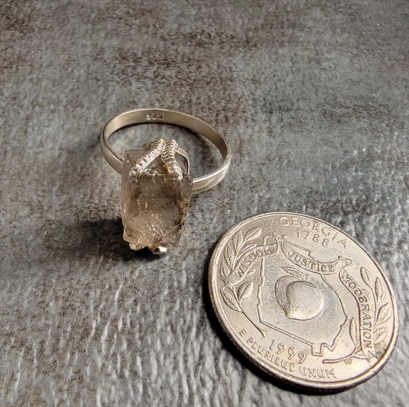 Sterling Silver Ring Size 8 Raw Smoky Topaz  Quartz Stone - Picture 2 of 3